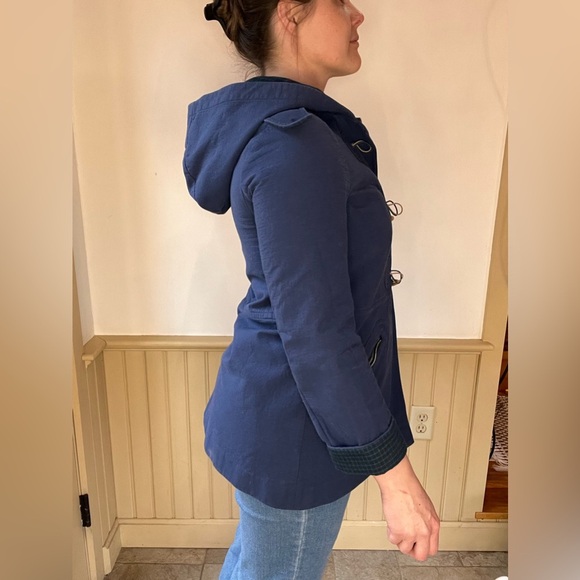 ANTHROPOLOGIE CARTONNIER Navy Blue Brown Toggle Hooded Cadet Coat Zip Jacket S - Picture 6 of 13